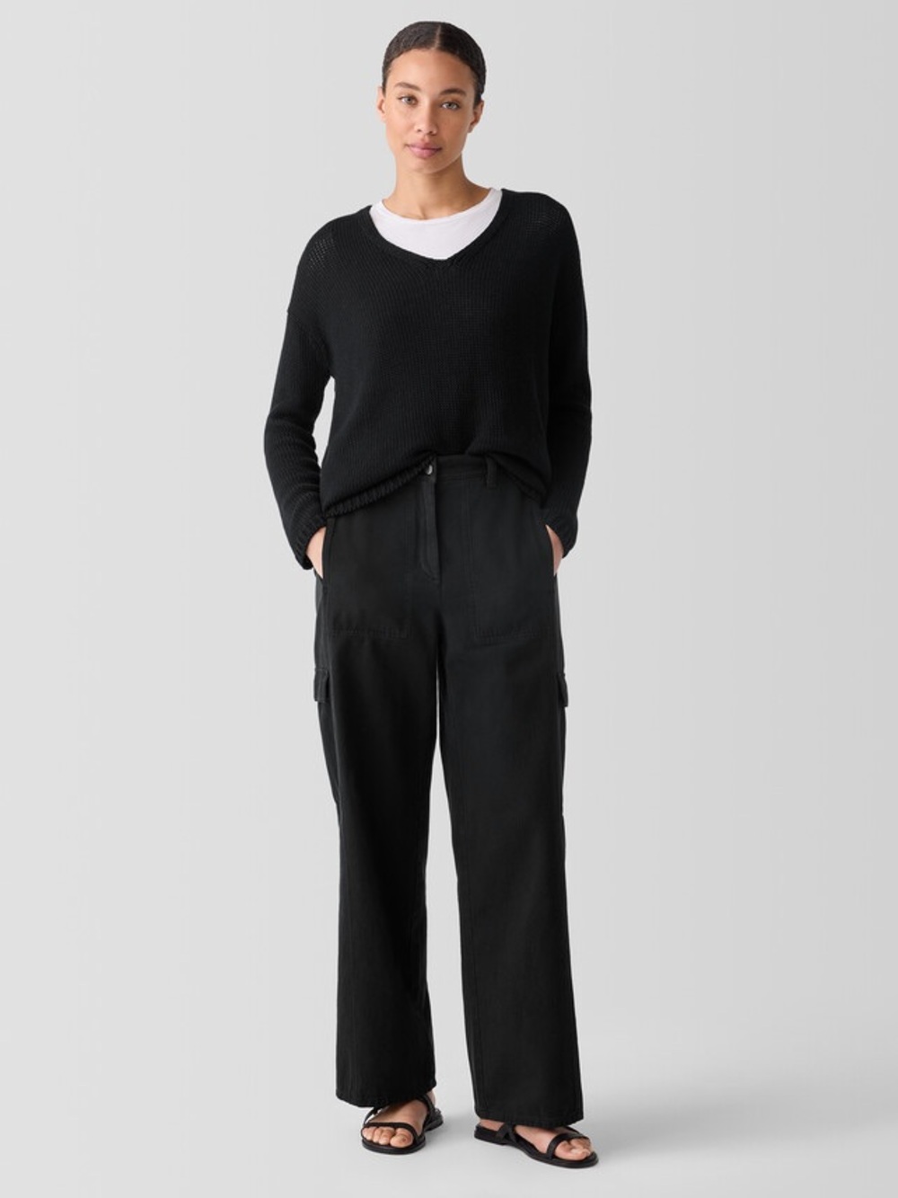 Eileen Fisher Garment-Dyed Utility Organic Cotton Cargo Pants size PM